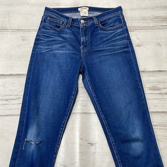 L'agence Jeans Women's 27 Blue Faded Denim Straight Medium Wash Cropped - Picture 4 of 12